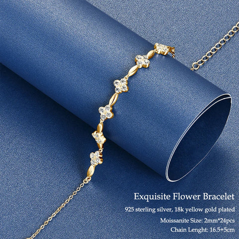 IOGOU Flower Clover Moissanite Pendant Necklace 925 Silver Clavicle Adjustable Chain for Women Girls Gift GRA Certified Jewelry