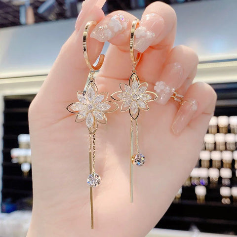 Light Luxury Snowflake Long Tassel Earrings