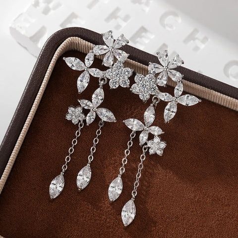 SENYU Fashion Sweet Pink Daisies Flower Long Earring