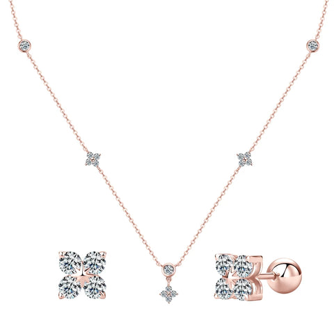 Real Moissanite Pendant Necklace Bracelet Earrings Sets For Women 925 Silver Rose Gold Plated Four Leaf Clover Jewelry Set Gift