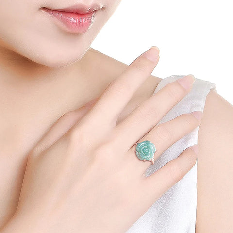 S925 Silver Inlaid Natural Rose Jade Pendant Temperament Elegant Woman Sexy Girl Holiday Gift
