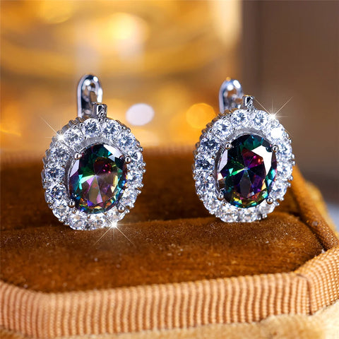 Cute Small Blue Green Zircon Stone Hoop Earrings
