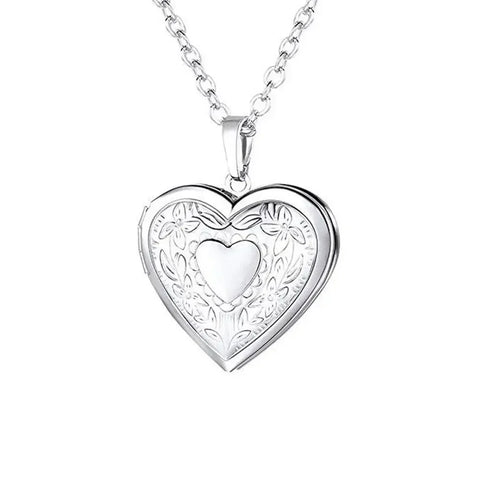 New Fashion Unisex Titanium Steel Necklace Heart Shaped Photo Picture Locket Lover Friend Pendant Chain Jewelry Accessoires