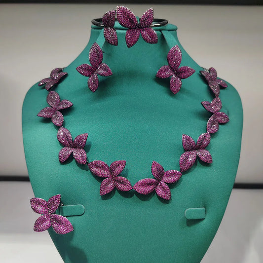 GODKI New Fashion African Multi Flowers Dubai Bridal Jewelry Set For Women Wedding Party Nigerian Choker Necklace Earring Set