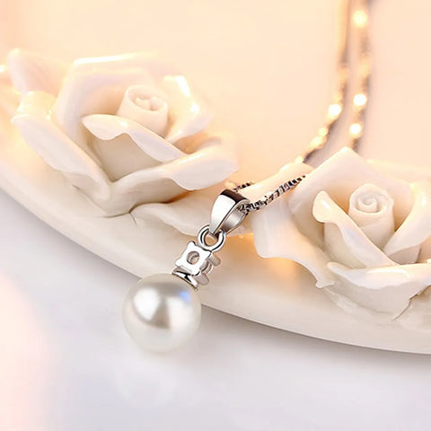 925 Sterling Silver New Ladies Fashion Jewelry High Quality Crystal Zircon Pearl Round Pendant Necklaces For Women Length 45CM