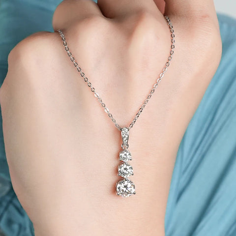 Moissanite Three stone Pendant necklace