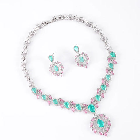 Bridal Dress Jewelry Set with Zircon Water Drop Inlaid Multi Color Matching Middle Eastern Jewelry Necklace Earrings Jewelry