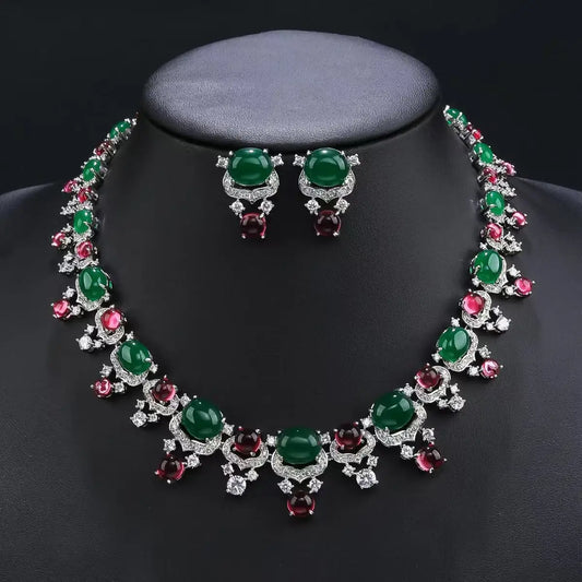 Exquisite luxury women's jewellery zirconia necklace earrings versatile charming set prom graduation party accessories M-362
