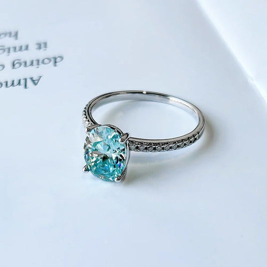 Oval Aquamarine Moissanite Ring