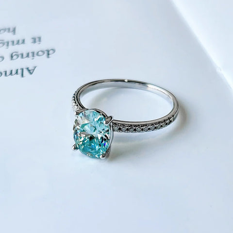 Oval Aquamarine Moissanite Ring