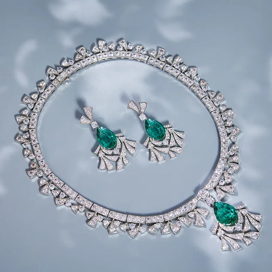 EYER Top Grade Temperament AAA Zircon designer Necklace For Women Luxury Green Drop Earrings Wedding Evening Dress Jewelry Set