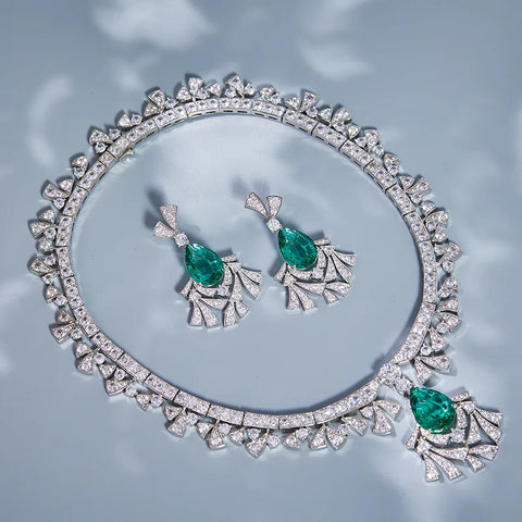 EYER Top Grade Temperament AAA Zircon designer Necklace For Women Luxury Green Drop Earrings Wedding Evening Dress Jewelry Set