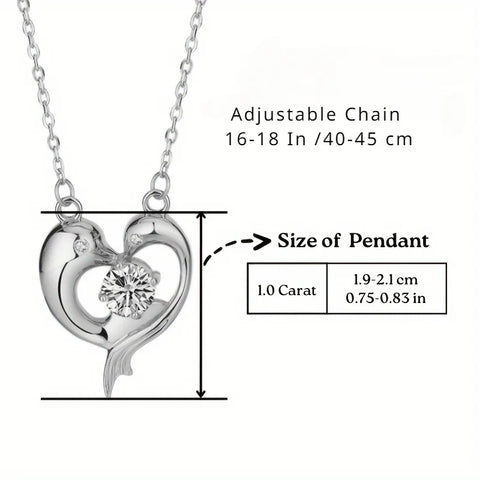 S925 Sterling Silver Dolphin Shape Moissanite Necklace,Animal Theme Heart Shape Elegant Neck Chain,Valentine's Day Birthday Gift