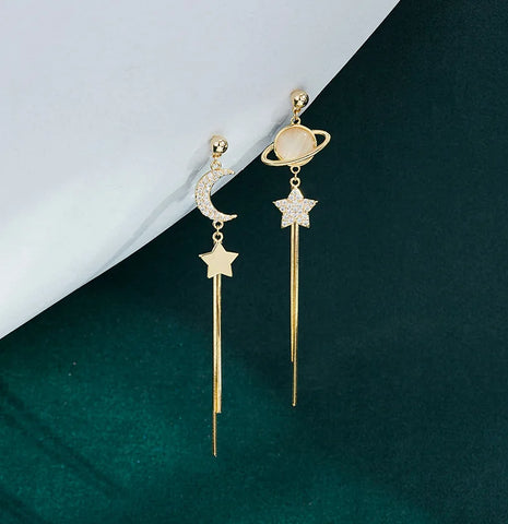 New Fashion Pentagram Asymmetric Long Tassel Earring