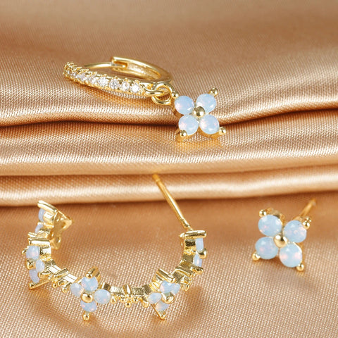 3PCS Stainless Steel Multicolor Crystal Hoop Earrings