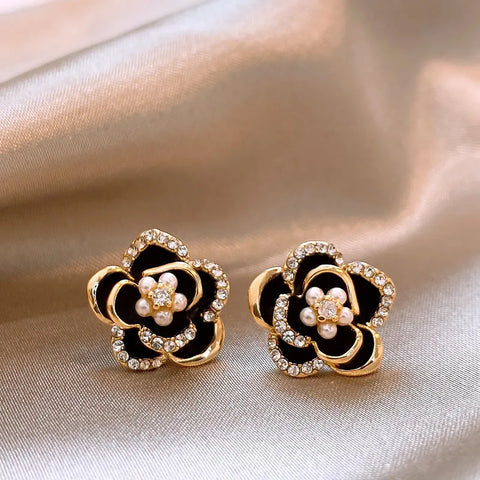 Dripping Zircon Pearl Flower Earrings