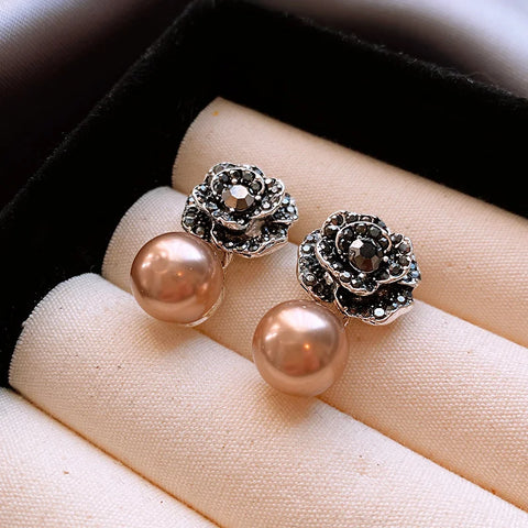 Dripping Zircon Pearl Flower Earrings