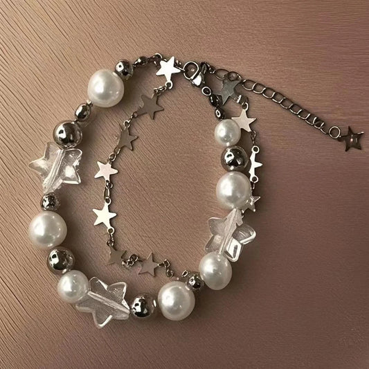 Crystal Star Pentagram Pearl Beaded Bracelet