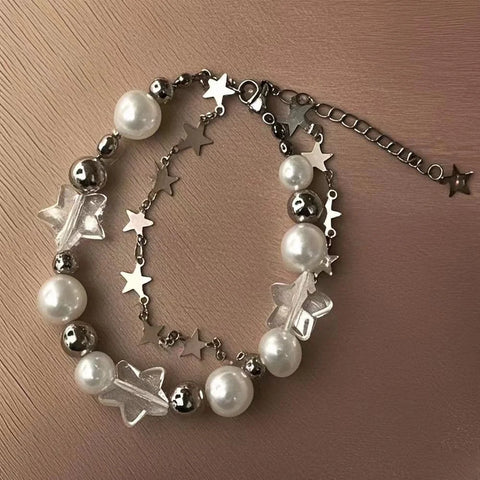 Crystal Star Pentagram Pearl Beaded Bracelet