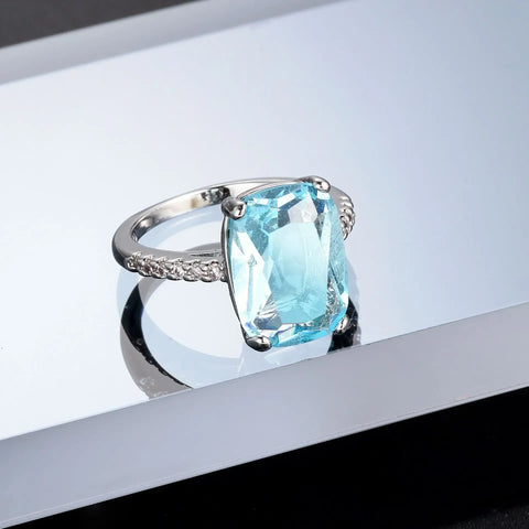 New Round Finger Ring Dazzling Blue AAA Cz Zircon Stone