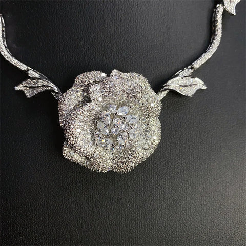 Premium Heavy Duty Rose Necklace Earrings Super Shiny Zirconia Jewellery Women's Set Party Bridal Wedding Accessories M-197
