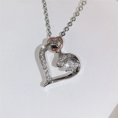 Double Heart Design Pendant Necklace