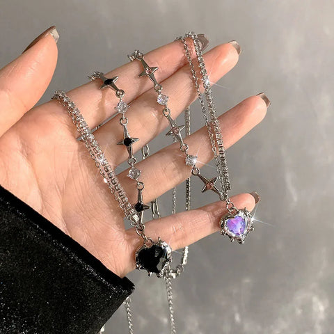 Y2K Accessories Fashion Peach Heart Water Drop Pendant Necklace Purple Crystal Egirl Sweet Cool Clavicle Chain Aesthetic Jewelry