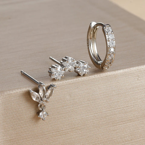 3PCS Luxury Star Pendant Piercing Earrings