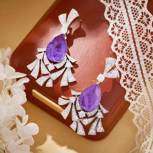AY Luxury Temperament AAA Zircon Dreamy Mysterious Purple Necklace Earrings For Women Wedding Party Evening Dress Jewelry Set