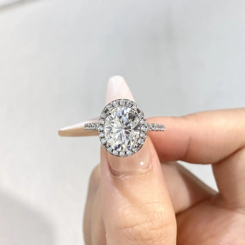 FEOBUR 3/5ct Oval Moissanite Halo Ring