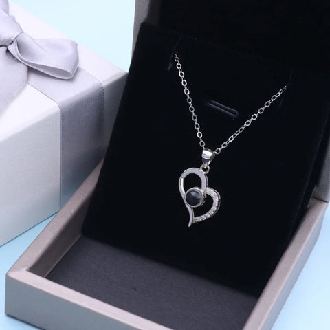 925 Sterling Silver Projected Zircon Heart I Love You in a Hunderd Language Necklace Pendant For Women Wedding Party Gift Collar