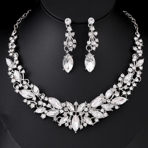 Luxury Women Necklace Earrings Set High-end Crystal Earrings Necklace Jewelry Set Bridal Wedding Party Banquet Wear Jewelry Gift