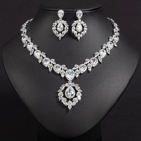 Bridal Dress Jewelry Set with Zircon Water Drop Inlaid Multi Color Matching Middle Eastern Jewelry Necklace Earrings Jewelry