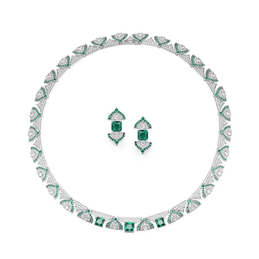 Designer Collection Style Necklace Earrings Women Lady Inlay Cubic Zircon Synthetic Emerald Pendant Dinner Party Jewelry Sets