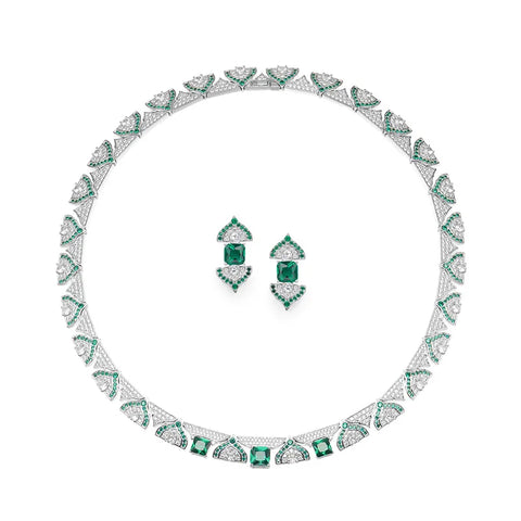 Designer Collection Style Necklace Earrings Women Lady Inlay Cubic Zircon Synthetic Emerald Pendant Dinner Party Jewelry Sets