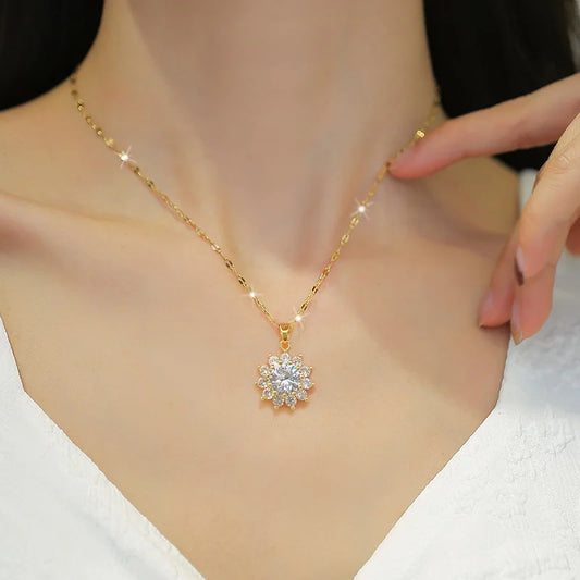 Stainless Steel Lucky Sparkle Necklace Earrings