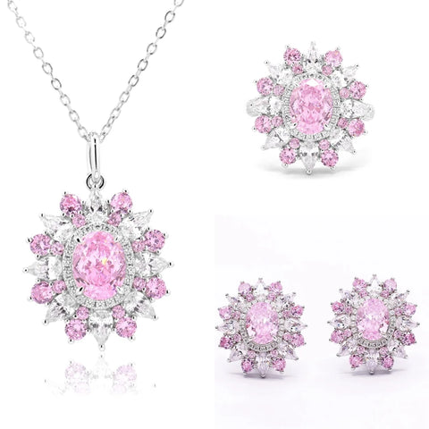 Wong Rain 100% 925 Sterling Silver Sparkling Lab Sapphire High Carbon Diamond Gems Pendant/Necklace/Earrings/Rings Jewelry Sets