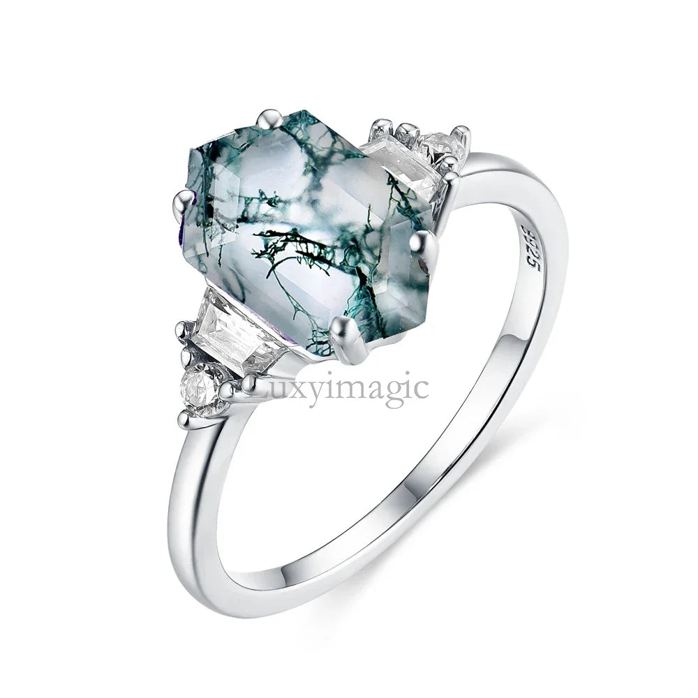 Luxyimagic Moss Agate Natural Stone Ring - BOLEVARD RING