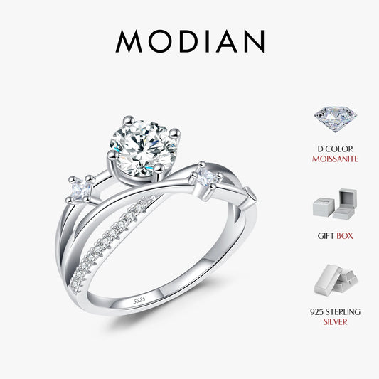 MODIAN 1CT VVS1 Clarity Moissanite Dazzling Ring