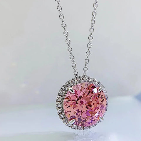 Pink Gem Necklace 5Ct S925 Sterling Silver Plate Platinum Jewelry Inlaid High Carbon Diamond Pendant Chain