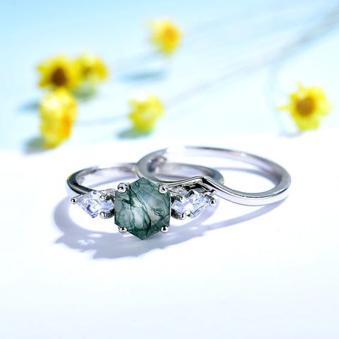 Luxyimagic Natural Moss Agate Gemstones Ring - BOLEVARD RING