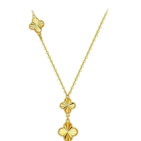 Light luxury 24K real gold four-leaf clover integrated necklace au9999 three-flower clavicle chain high-end women