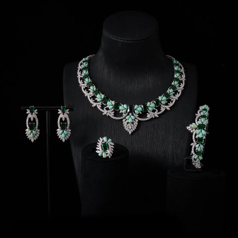 INJEWELIFE Turquoise Colors Cubic Zirconia Amethyst Jewelry Sets for Women Wedding Accessories Elegant Bridal Jewellery
