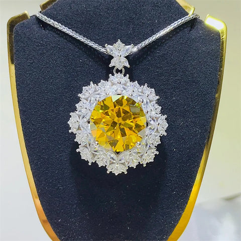 Huge 10ct Yellow Moissanite Diamond Pendant 100% Real 925 Sterling Silver Wedding Pendants Necklace for Women Engagement Jewelry