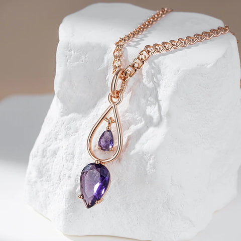 Kinel Hot Purple Natural Zircon Long Pendant
