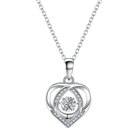 Real 925 Sterling Silver High Quality Jewelry Crystal Zircon Heart Pendant Necklace For Women Fashion FQL23257WH