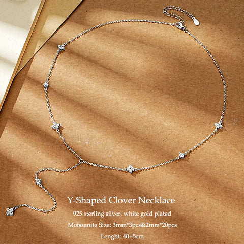 IOGOU Flower Clover Moissanite Pendant Necklace 925 Silver Clavicle Adjustable Chain for Women Girls Gift GRA Certified Jewelry