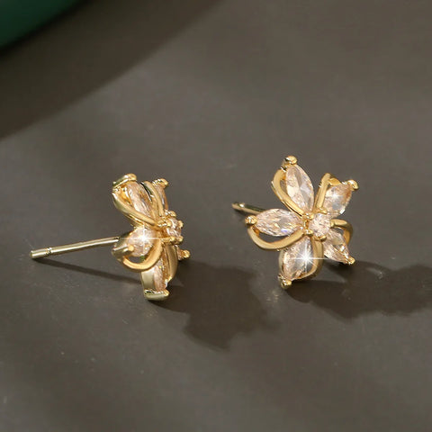 Sweet Elegant Zircon Embedded Petal Earrings