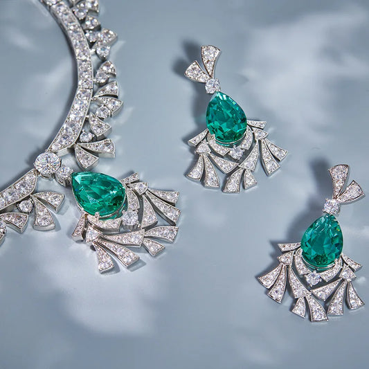EYER Top Grade Temperament AAA Zircon designer Necklace For Women Luxury Green Drop Earrings Wedding Evening Dress Jewelry Set
