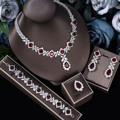 2024 Hot selling 4-piece cubic zirconia bridal jewelry set, Dubai Nigeria crystal wedding jewelry set